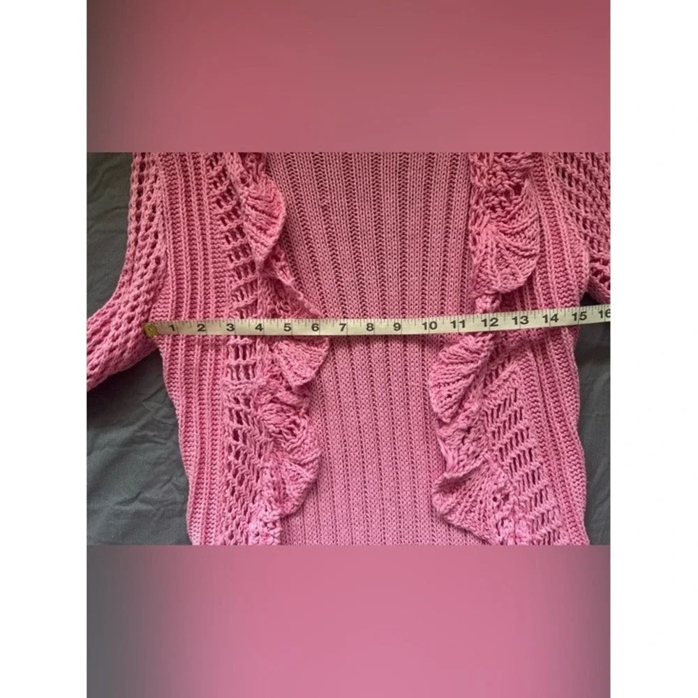 No Boundaries Pink Crochet Ruffle Open Front Cardigan Sweater Boho Y2K Size M